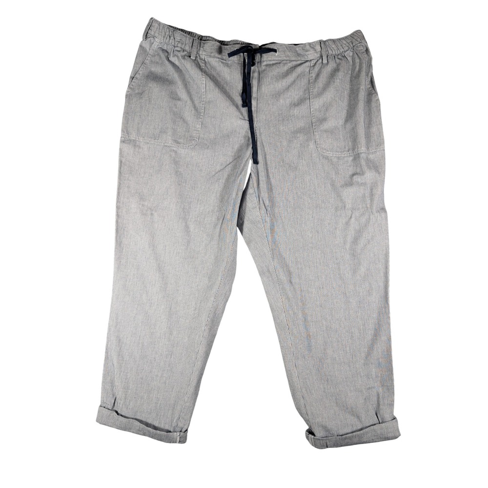 Lands' End Women's 20W Blue Seersucker Stripe Mid Rise Straight Leg Casual Pants